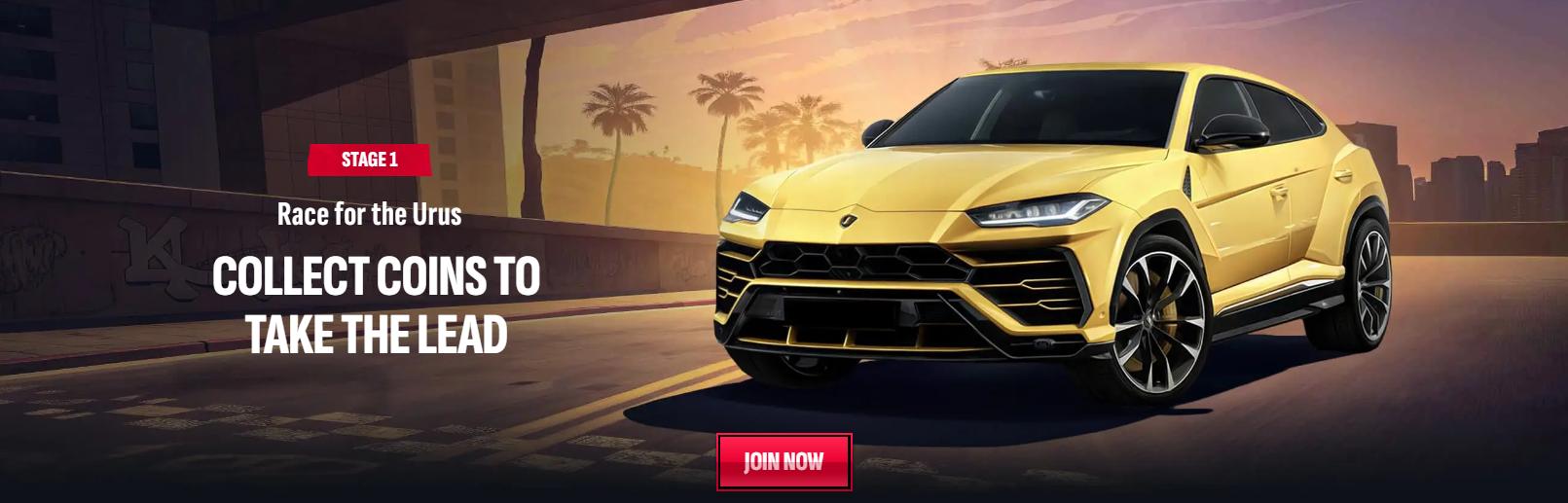 Mafia Casino Stage 1 Race for the Urus — collect coins to take the lead and win a Lamborghini Urus